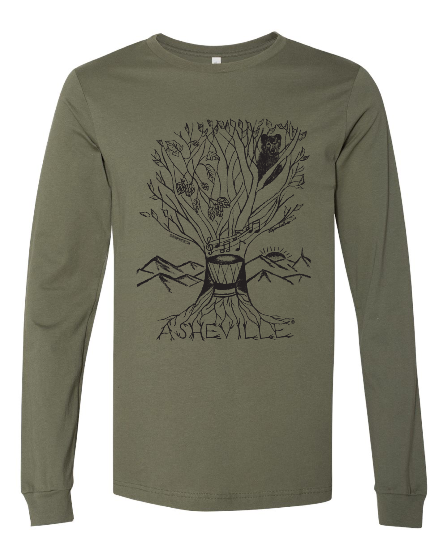 Asheville Tree military green long sleeve