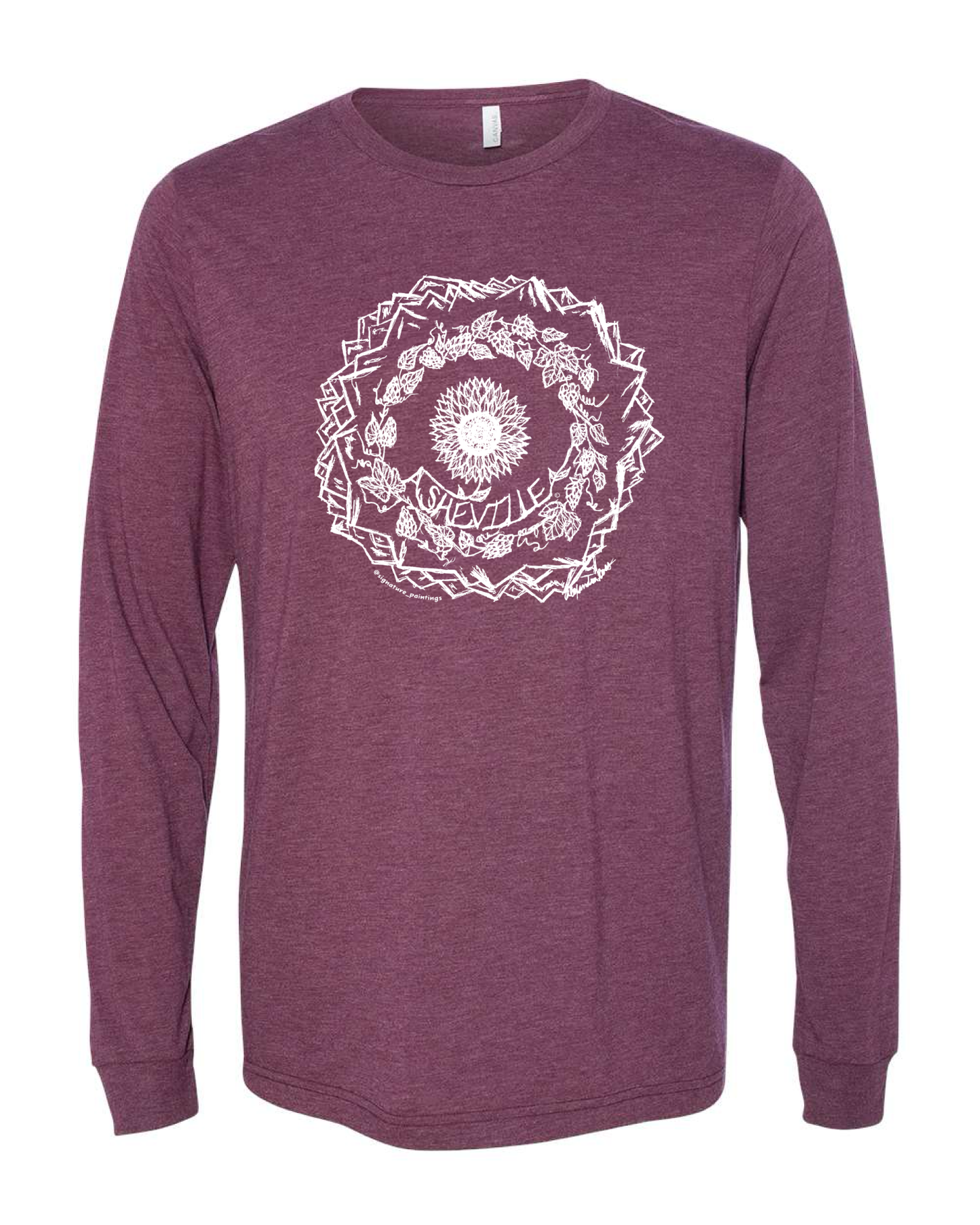 Asheville Sunflower Mandala maroon triblend long sleeve tee