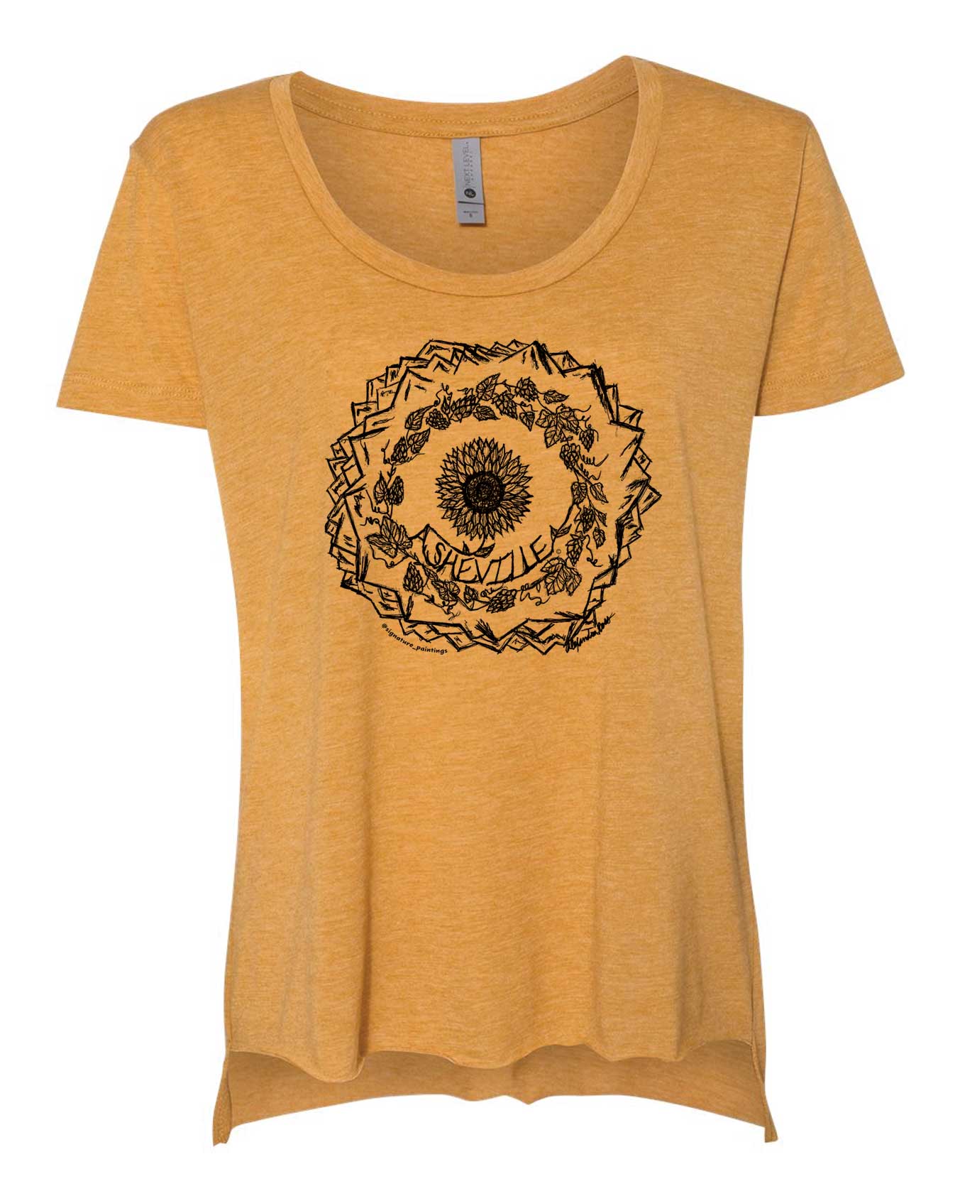 Asheville Sunflower Mandala Antique Gold Women's Scoop Neck Tee