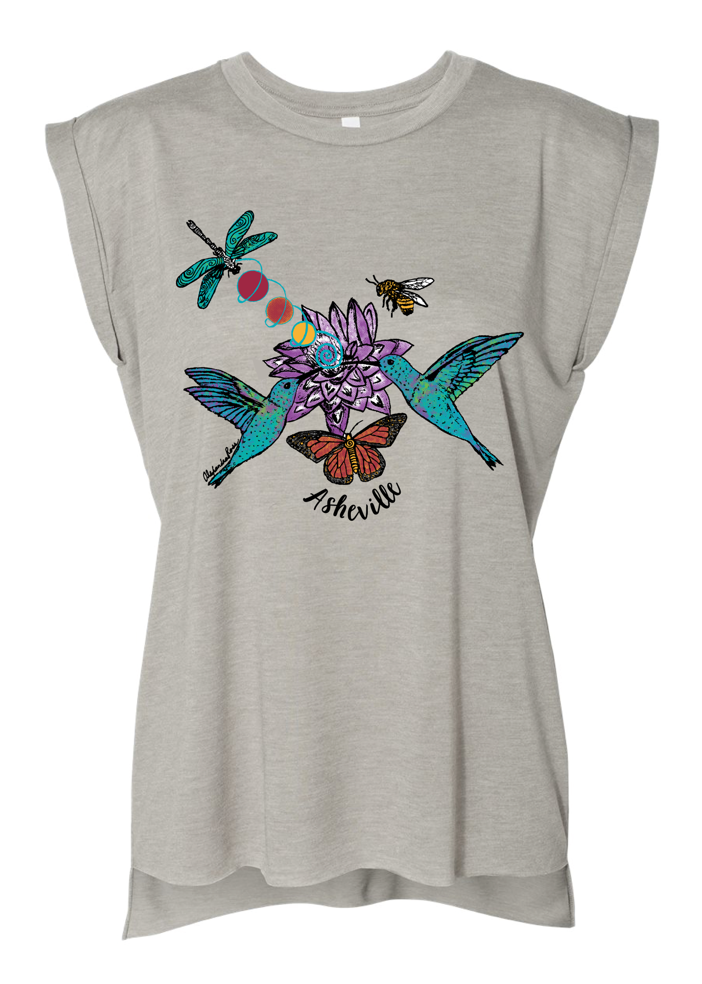 Asheville Hummingbird Women's Heather Stone Muscle Tee