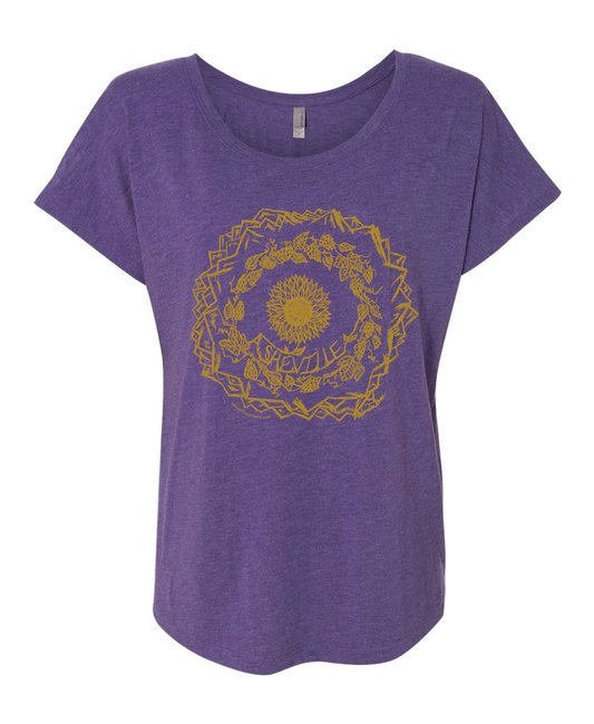 'Asheville Sunflower Mandala' vintage purple women's scoop neck