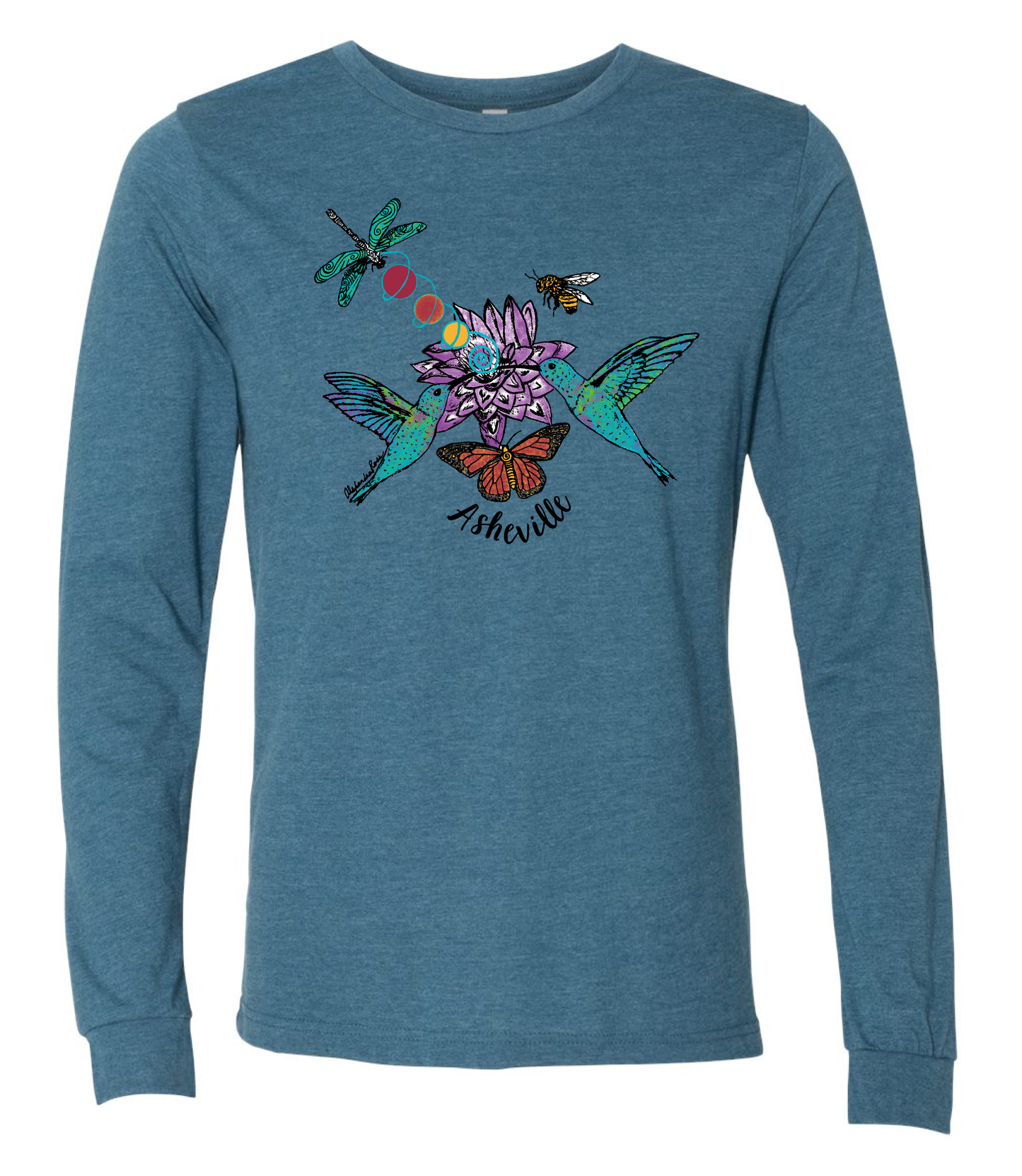 Asheville Hummingbird Energy deep teal long sleeve