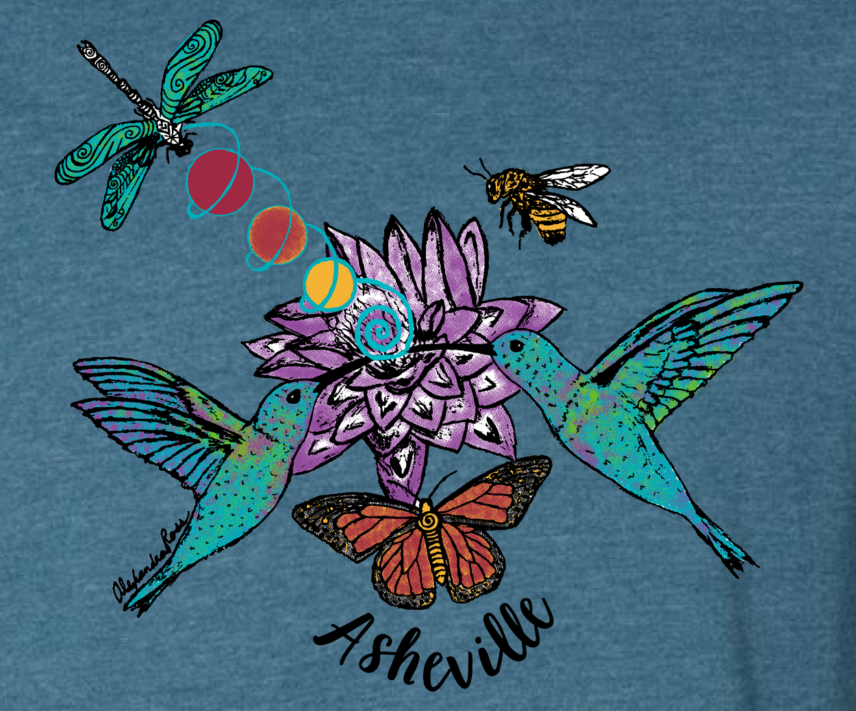 Asheville Hummingbird Energy deep teal long sleeve