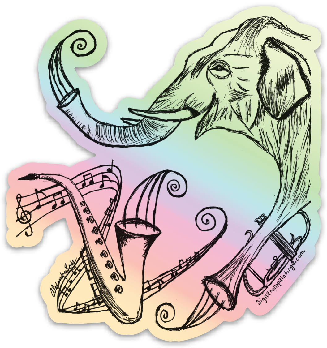 'Music Elephant' holographic sticker